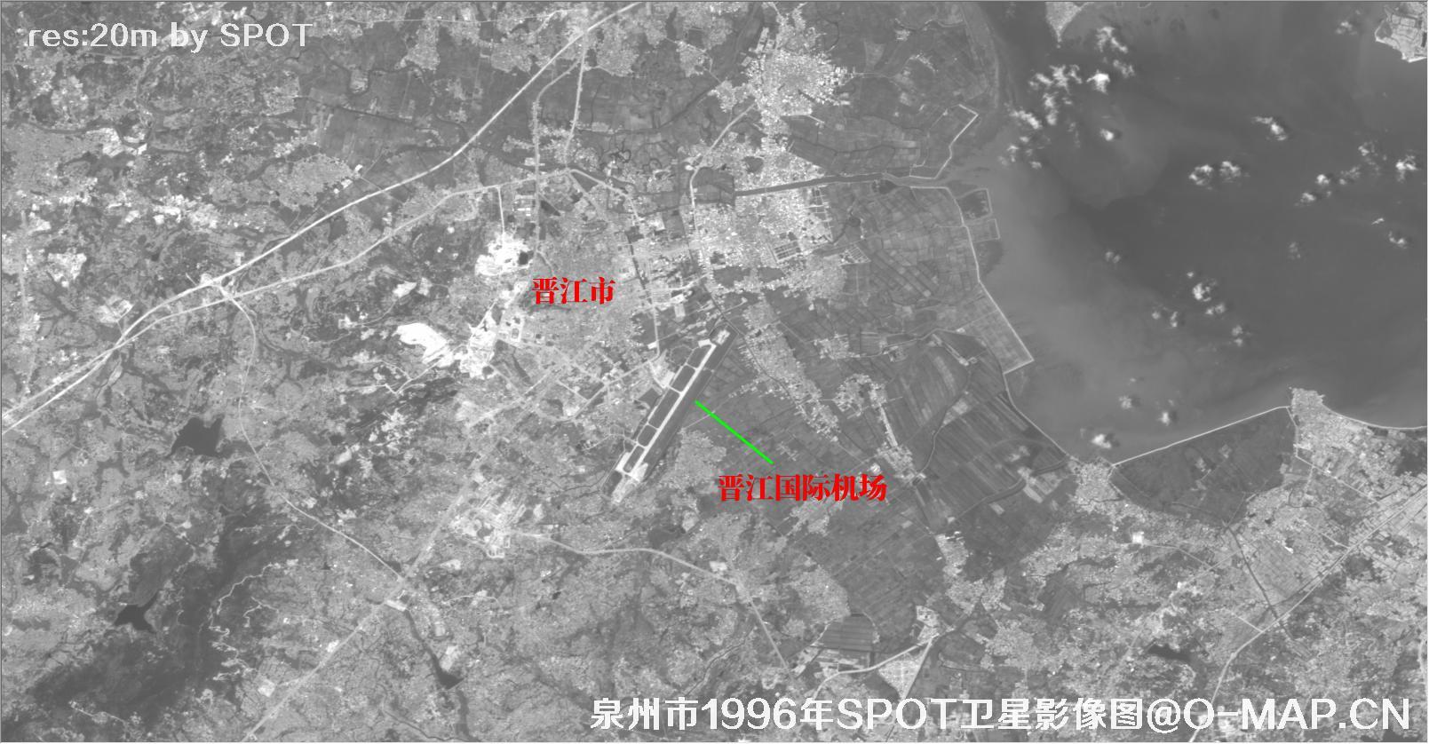 福建省晋江市和晋江国际机场1996年SPOT卫星历史影像图