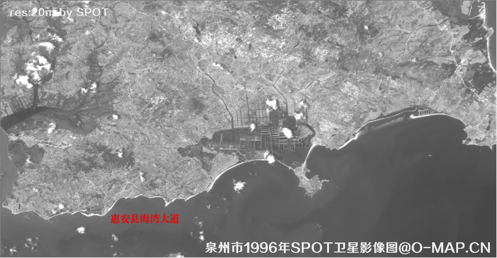 福建省惠安县海湾大道1996年SPOT卫星历史影像图