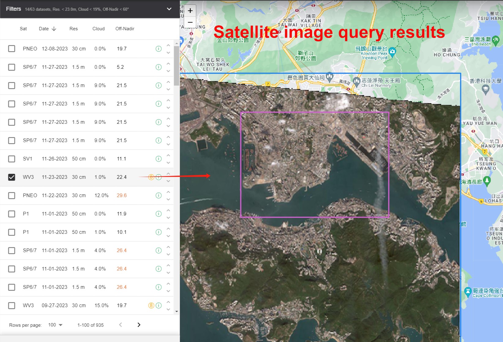 satellite imagery query result