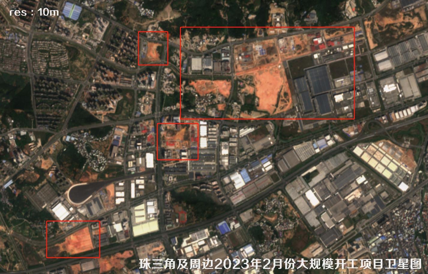珠三角及周边区域大规模建筑开工项目卫星图