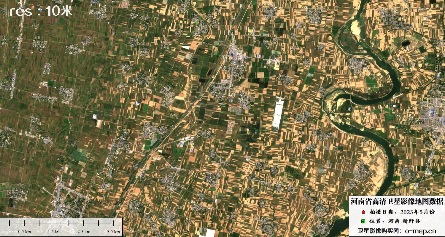 哨兵卫星2023年5月份拍摄的河南省南阳市新乡县10米卫星图像