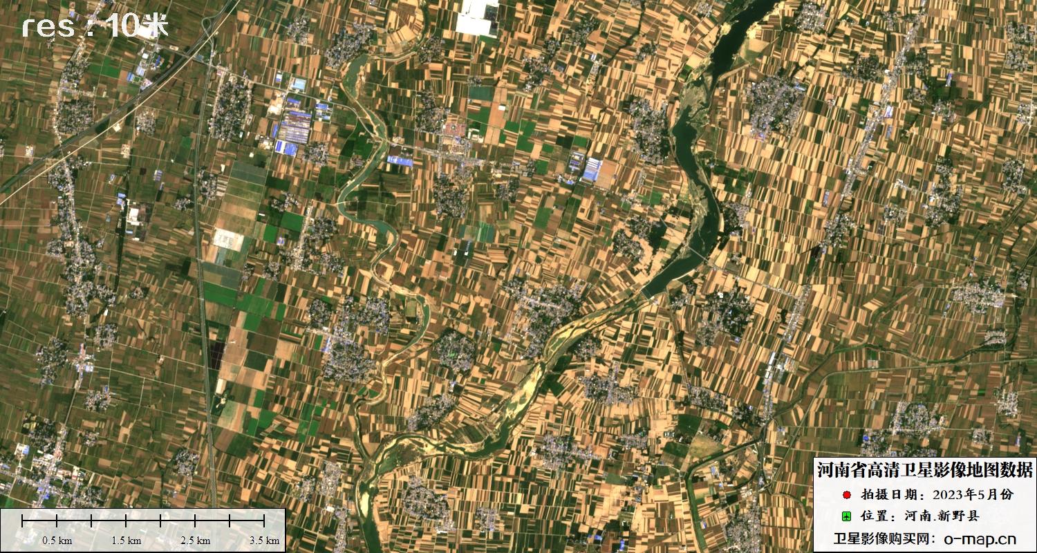 哨兵卫星2023年5月份拍摄的河南省南阳市新乡县10米卫星图像