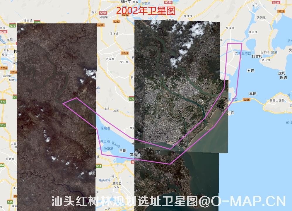 快鸟卫星2002年拍摄的广东省汕头市红树林历史卫星图