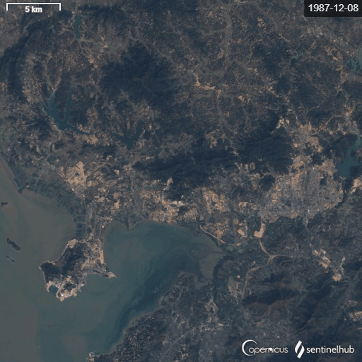 深圳市1984年到2012年发展变化卫星图