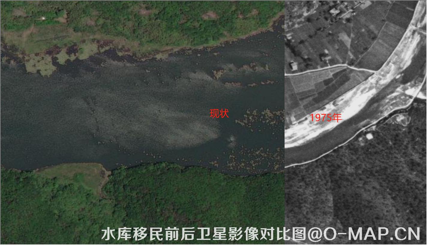 锁眼卫星拍摄的广东临海市上马水库移民前后对比图