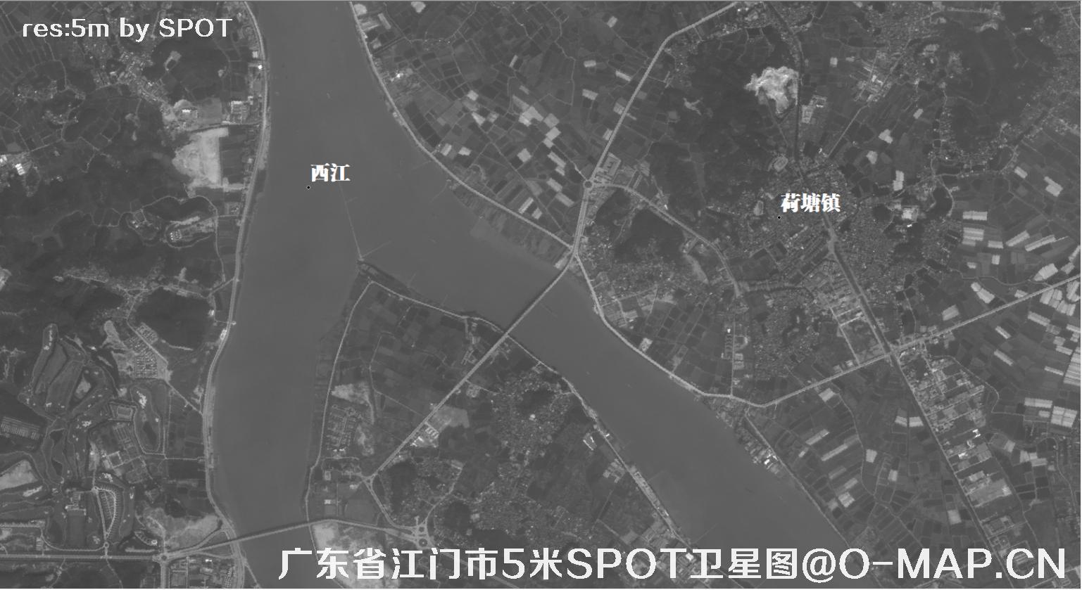 SPOT卫星拍摄的广东省江门市2002年历史影像图