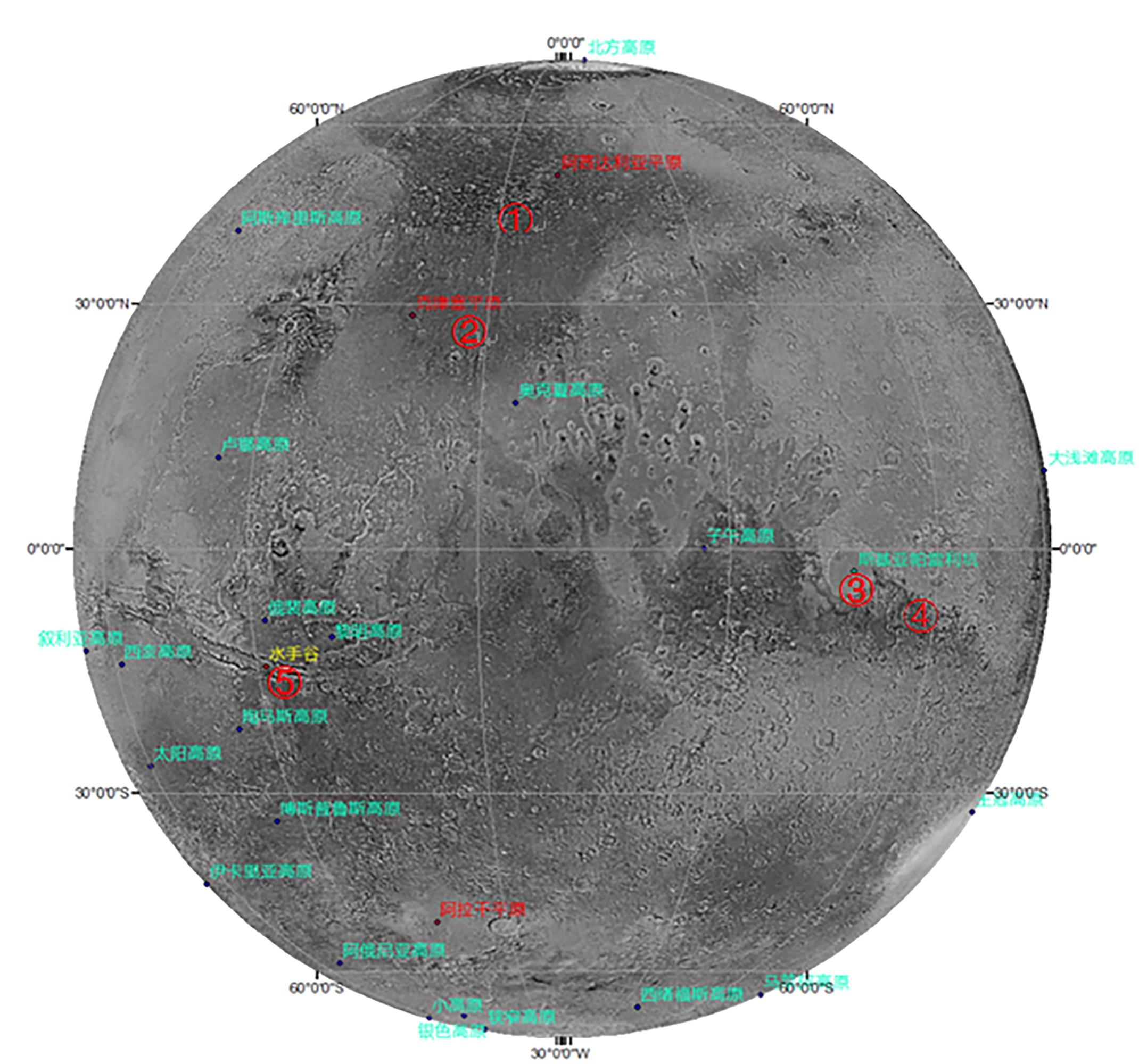 火星标志性地貌位置