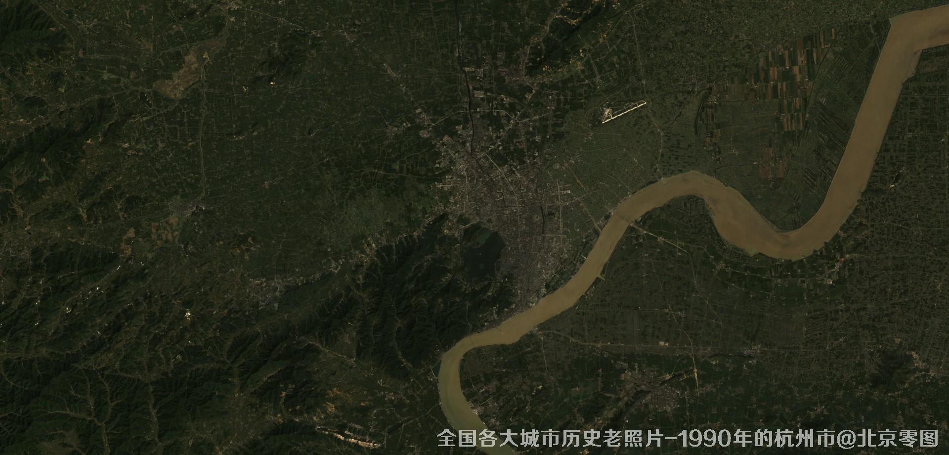 美国Landsat卫星拍摄的1990年的江苏省杭州市历史卫星影像图