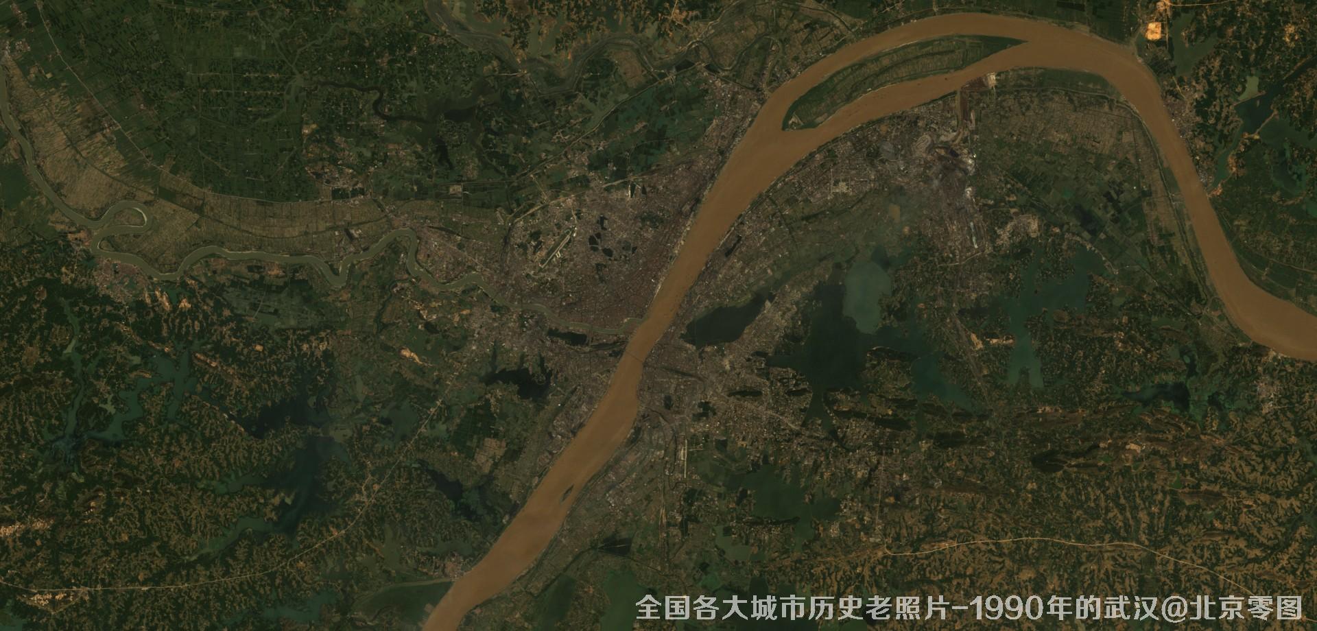 美国Landsat卫星拍摄的1990年的湖北省武汉市历史卫星影像图