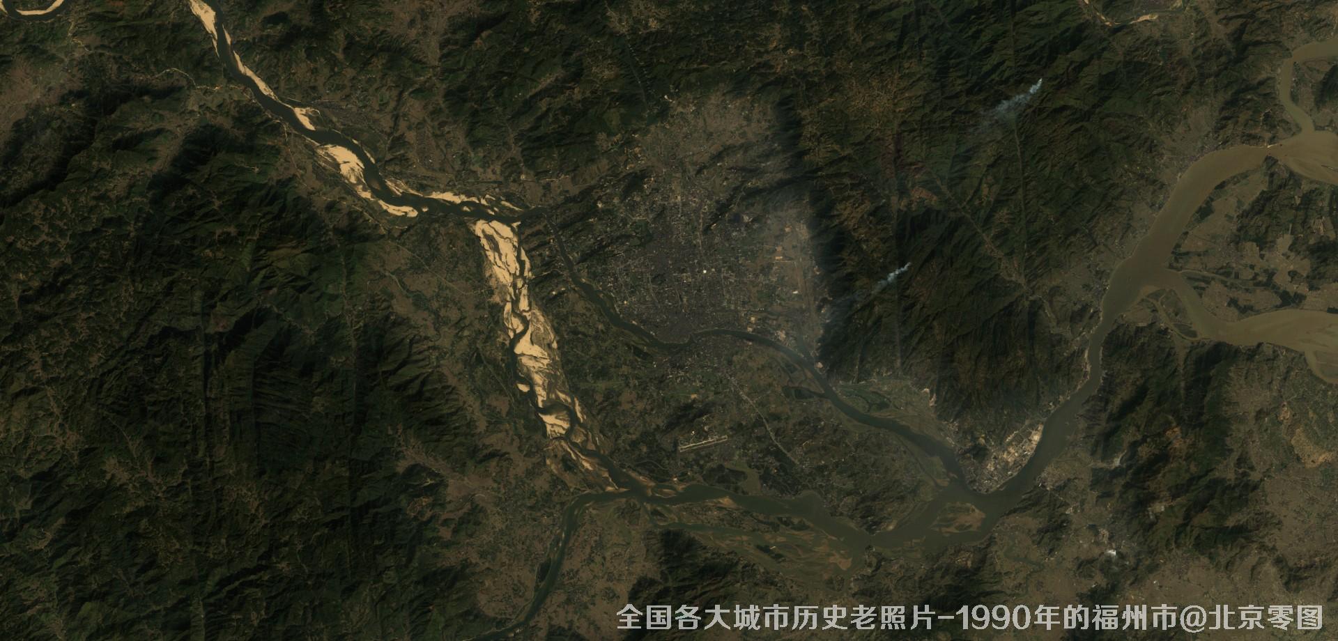 美国Landsat卫星拍摄的1990年的福建省福州市历史卫星影像图