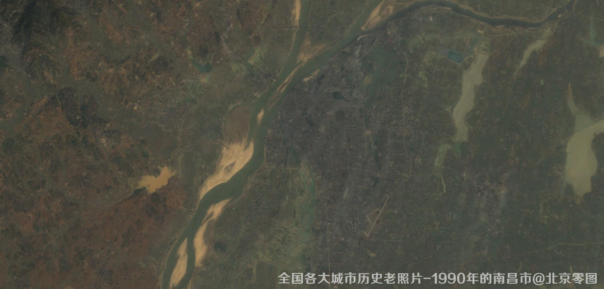 美国Landsat卫星拍摄的1990年的江西省南昌市历史卫星影像图