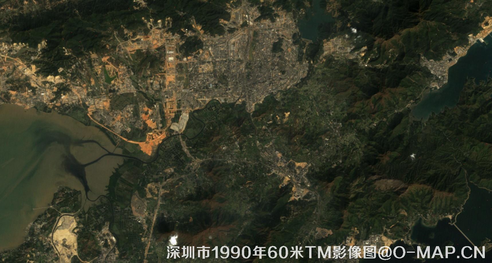 广东省深圳市1990年landsat卫星60米tm影像图