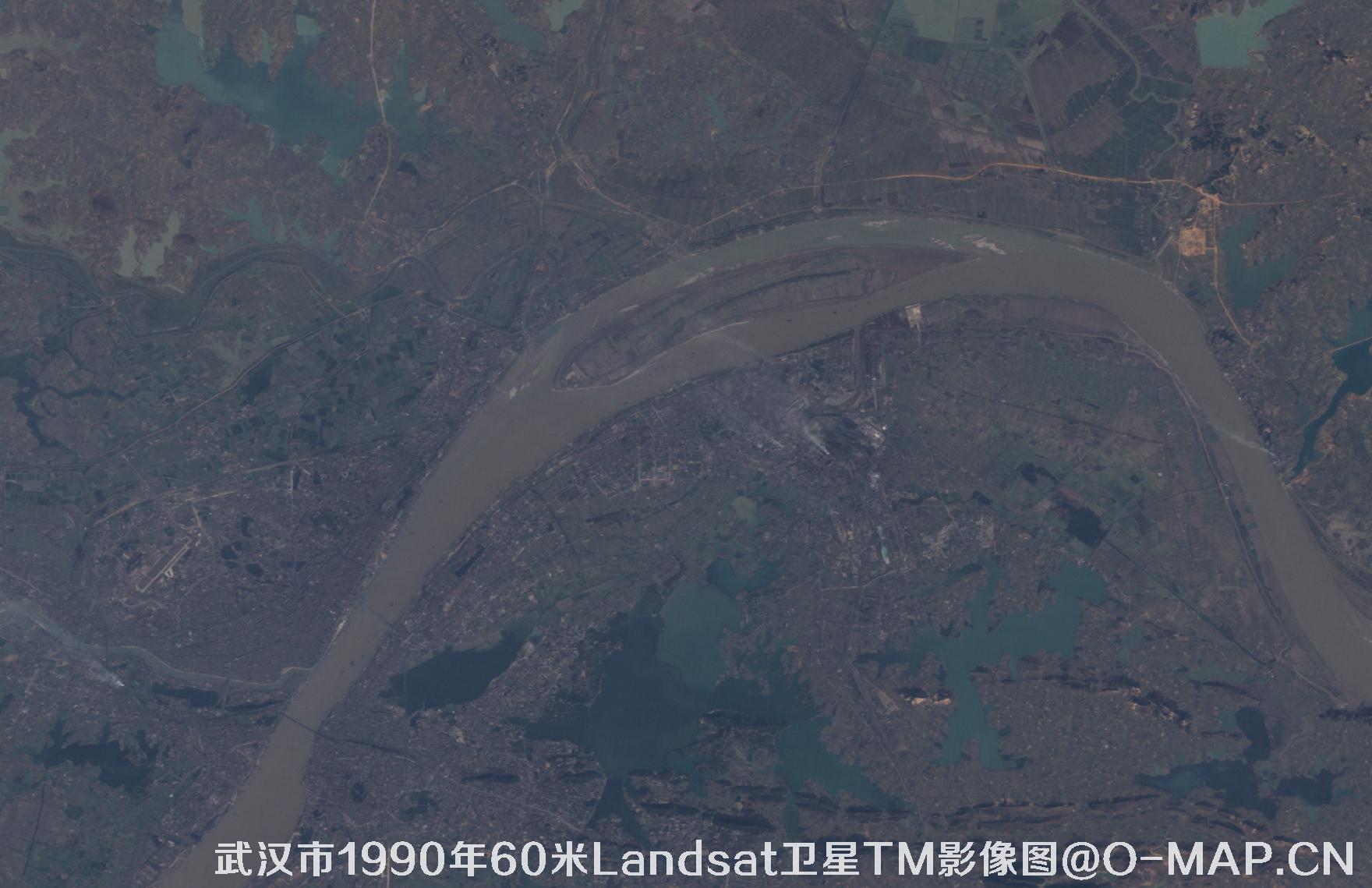 湖北省武汉市1990年60米分辨率landsat卫星tm传感器影像图