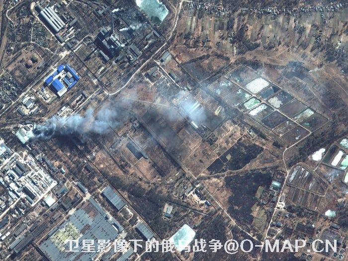 Maxar卫星拍摄的俄乌战争中起火的设施影像图