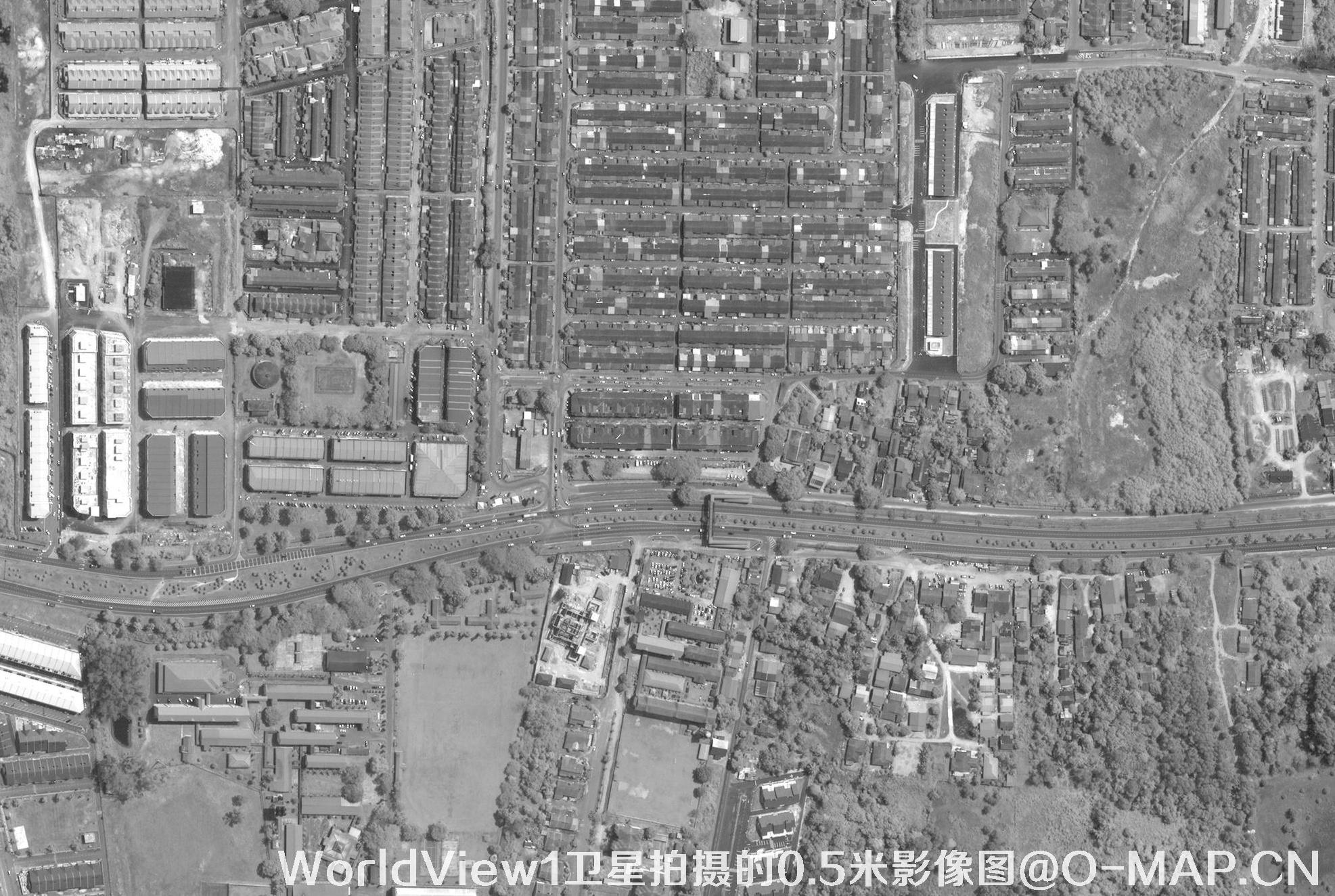 WorldView1卫星拍摄的0.5米分辨率黑白卫星影像图