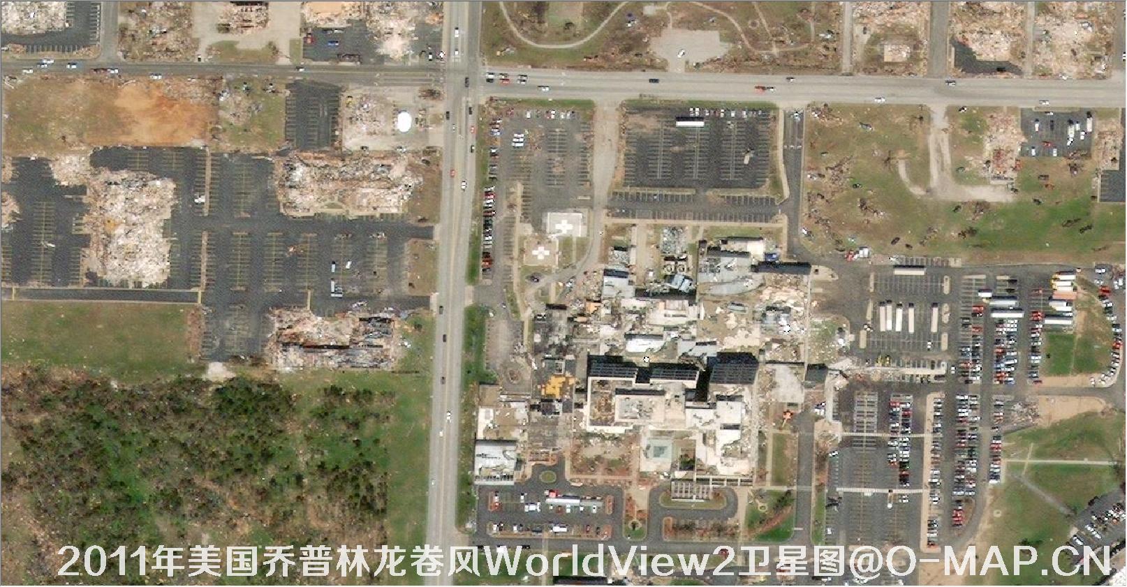 WorldView2卫星拍摄的2011年美国乔普林市龙卷风灾害画面