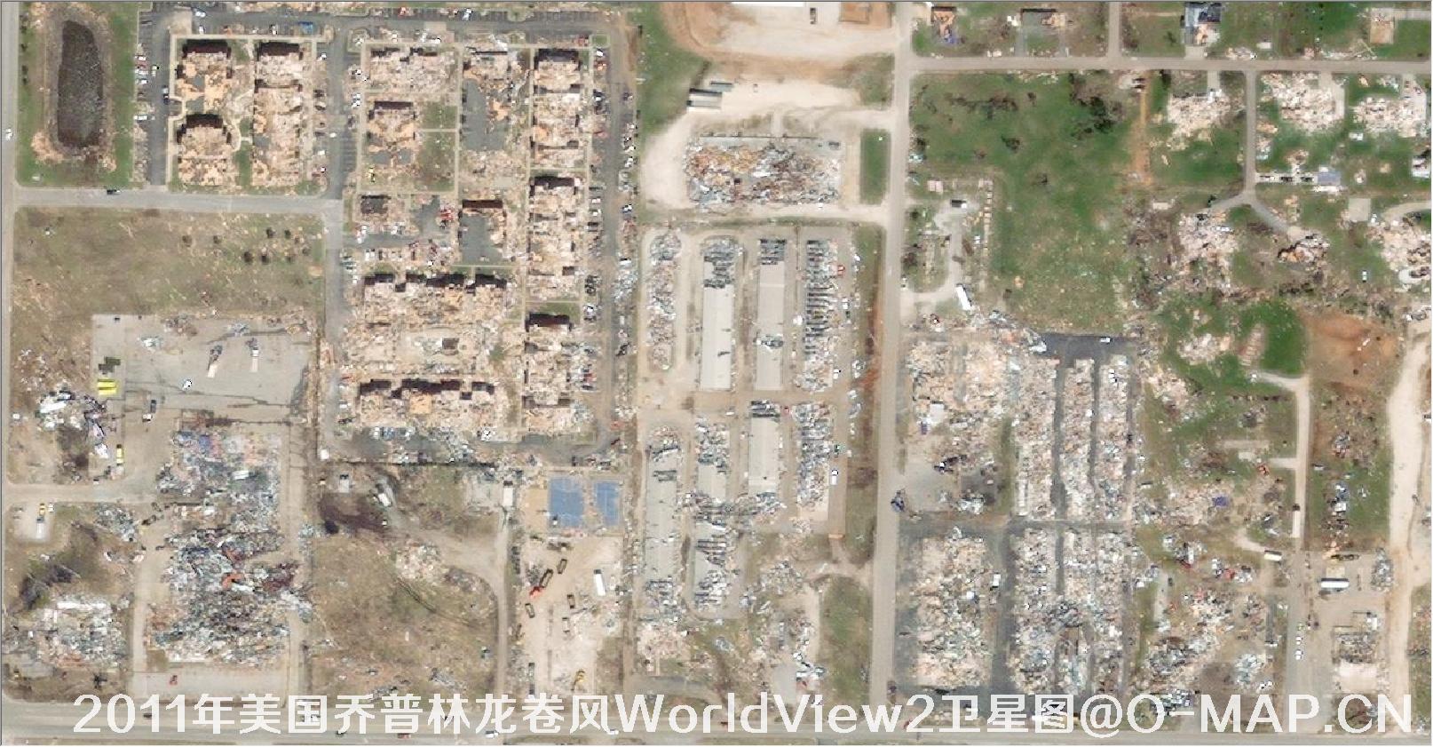WorldView2卫星拍摄的2011年美国乔普林市龙卷风灾害画面