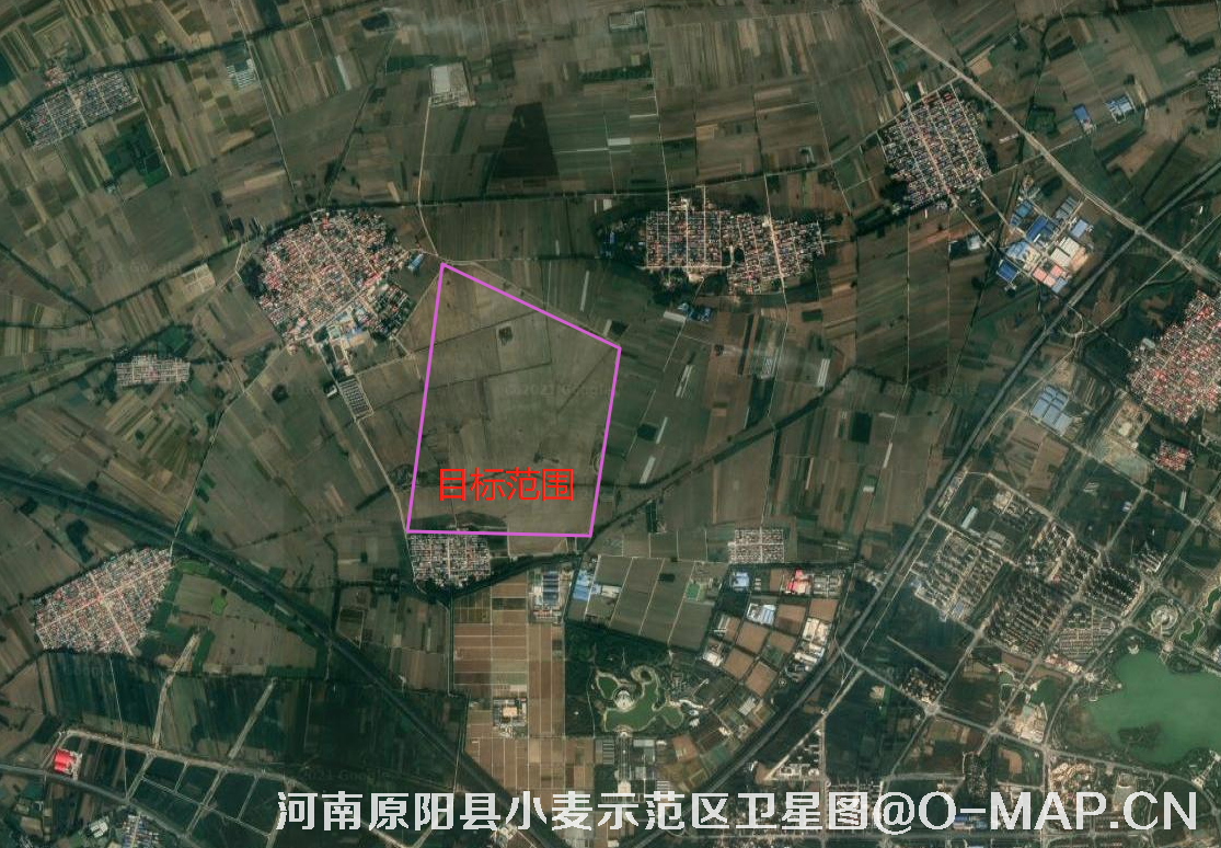 河南省原阳县小麦示范区卫星图