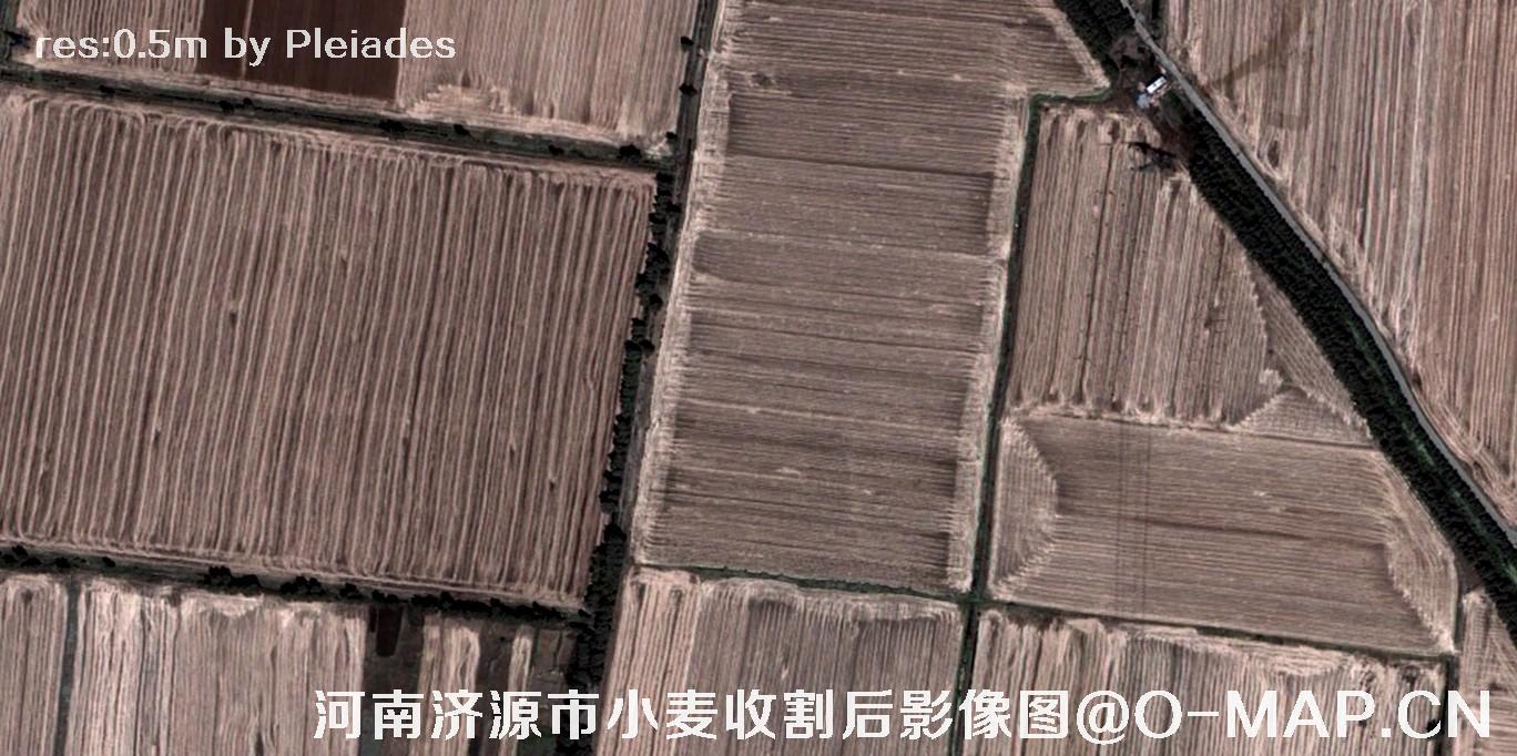 0.5米卫星拍摄的河南省济源市小麦收割后的卫星图片