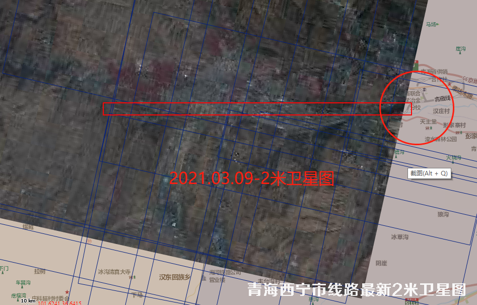 青海省西宁市线路2021年最新2米卫星图