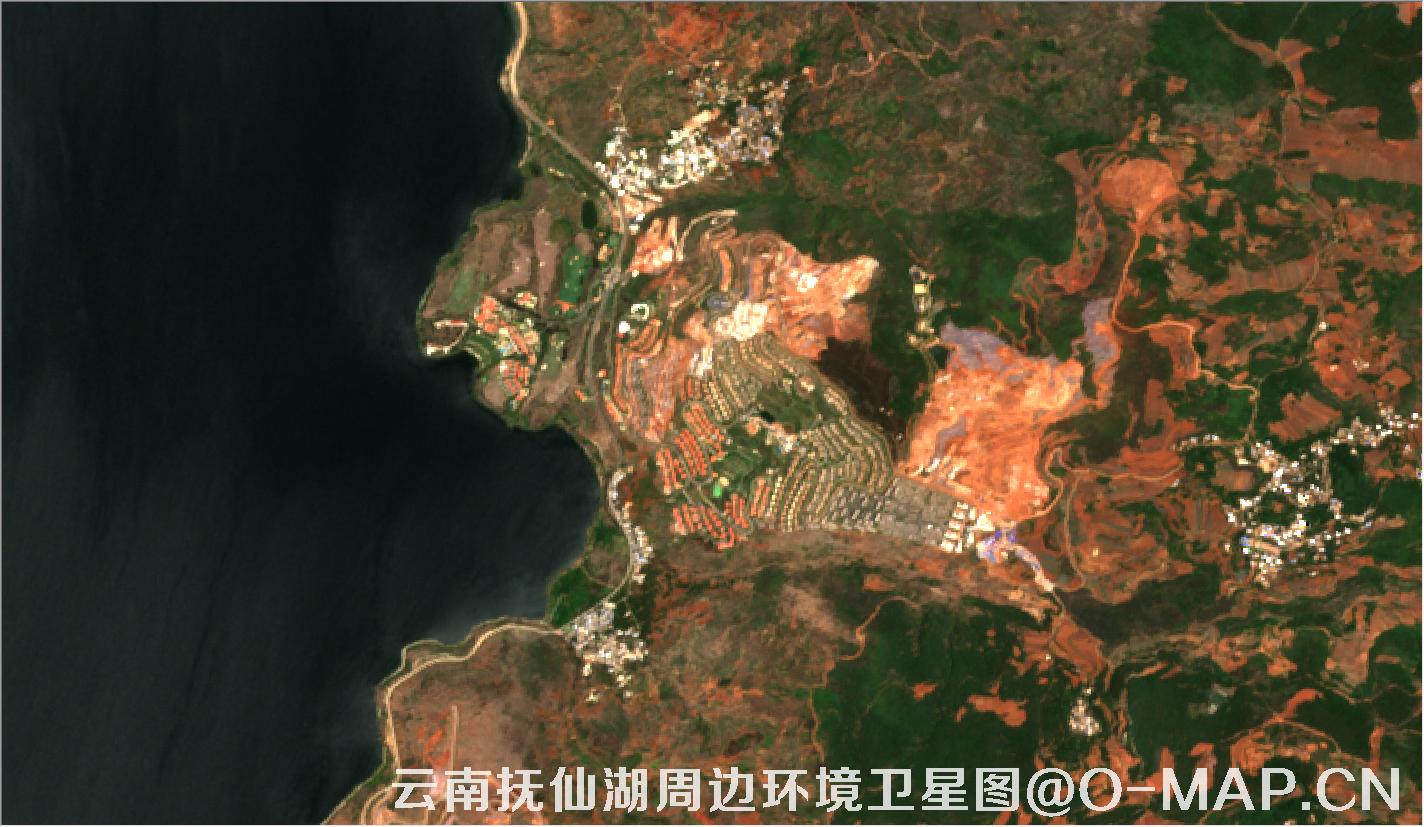 云南省滇池和抚仙湖周边地理环境卫星图
