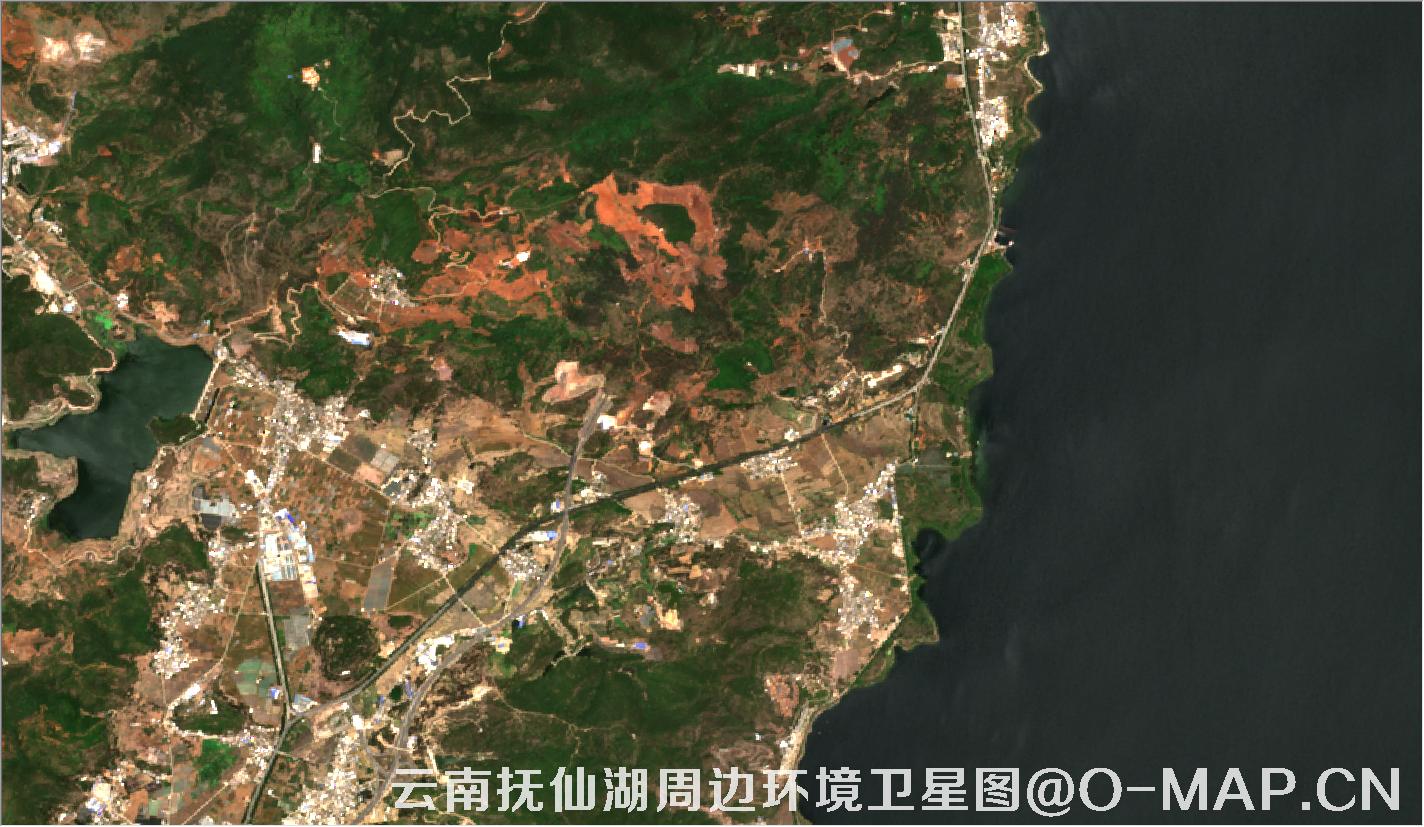 云南省滇池和抚仙湖周边地理环境卫星图