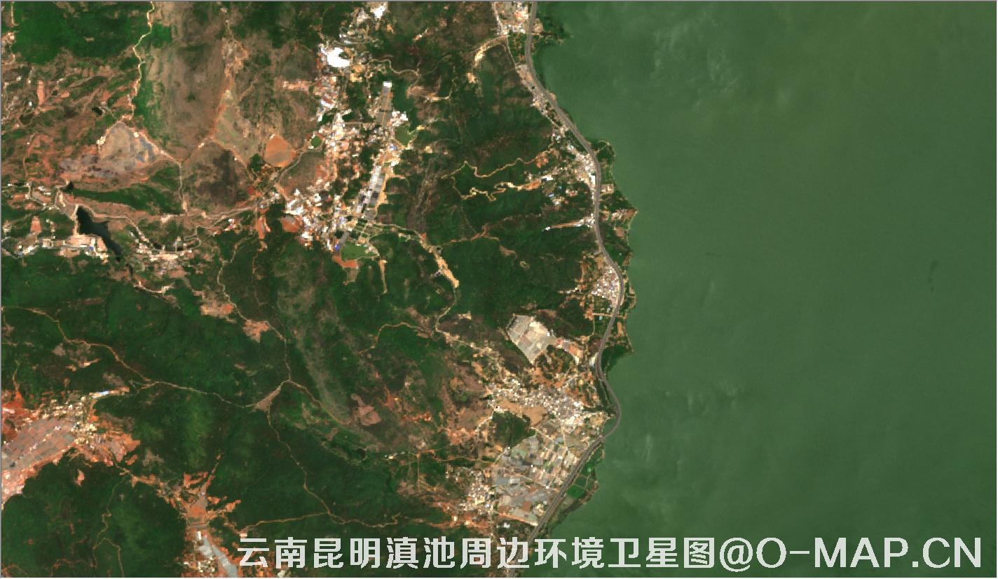 云南省滇池和抚仙湖周边地理环境卫星图