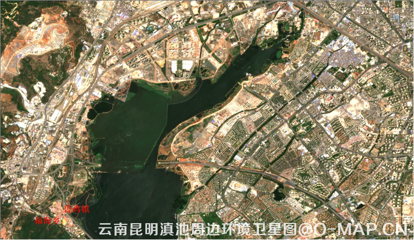 云南省滇池和抚仙湖周边地理环境卫星图