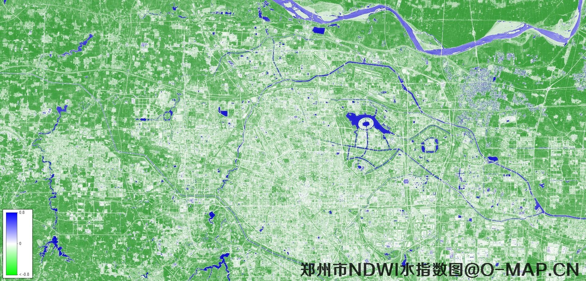 河南省郑州市NDWI水指数模型分析图