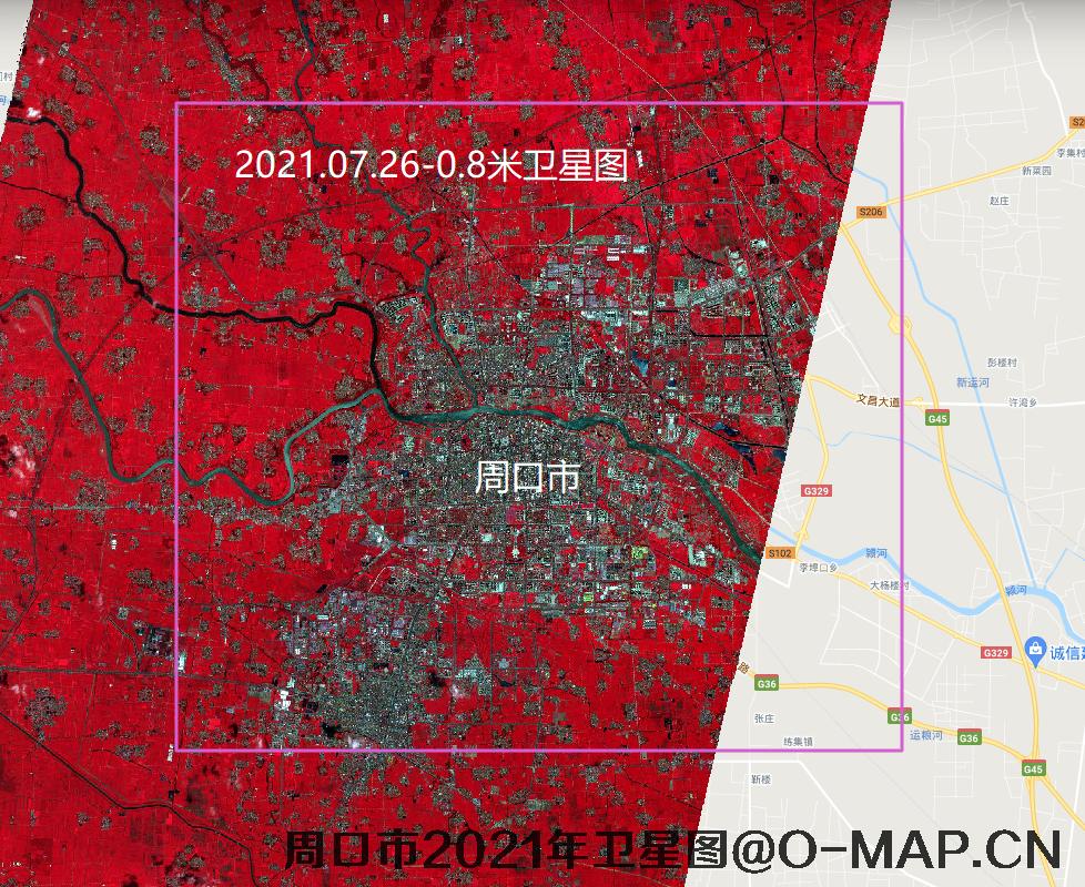 高分二号卫星2021年7月份拍摄的河南省周口市最新卫星图