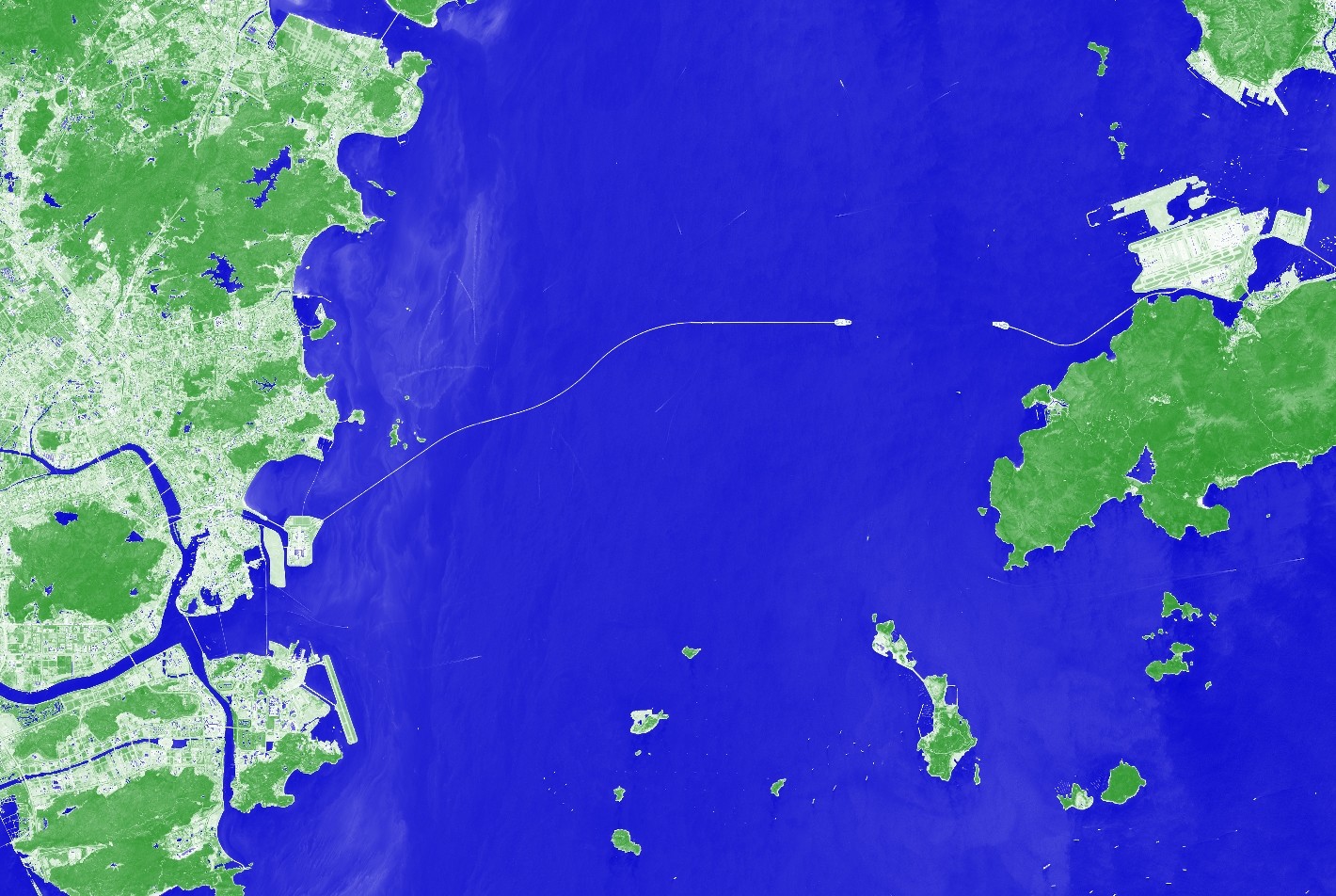 珠港澳大桥湖假彩色卫星图犹如蛟龙入海-源自北京亿景图