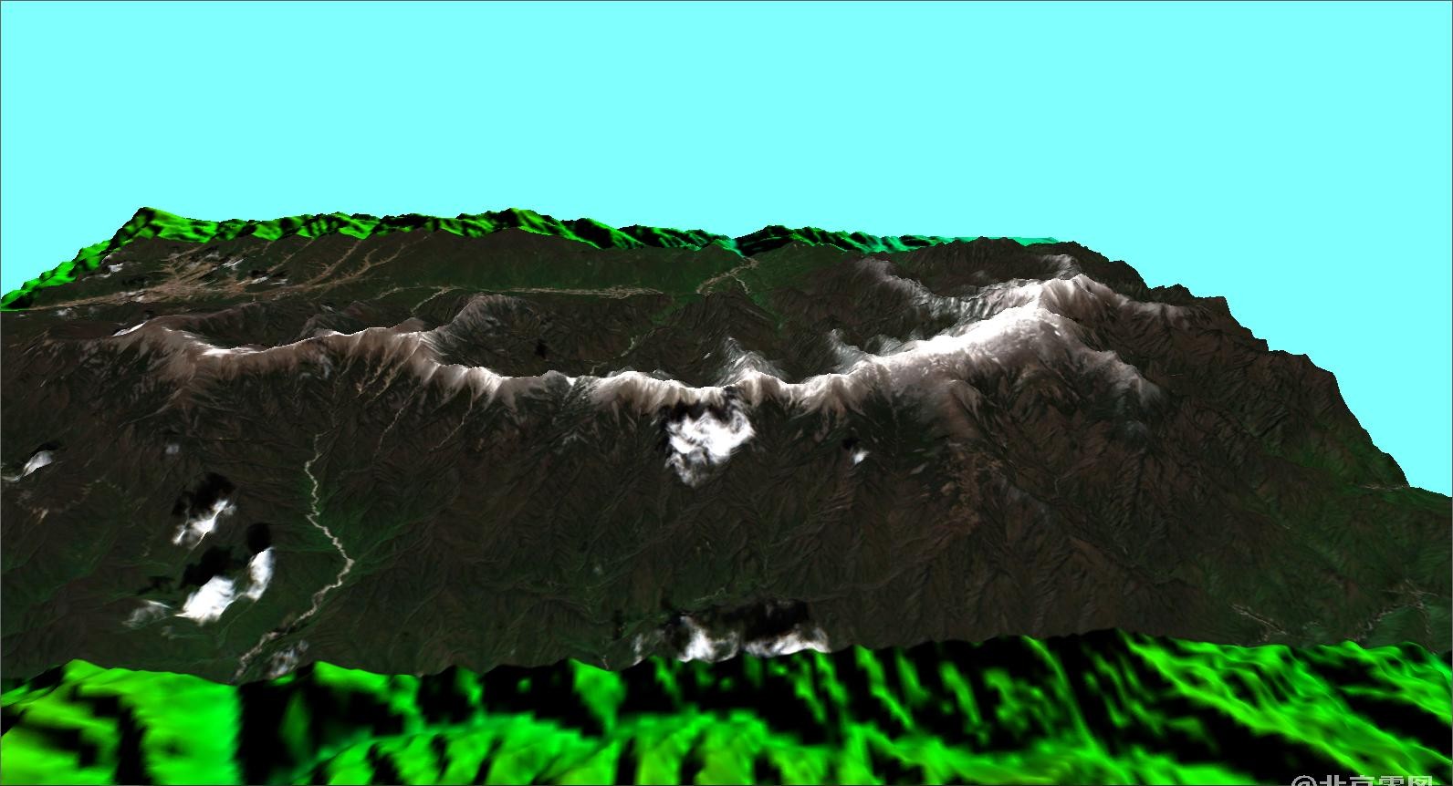 秦岭鳌山与太白山山脉三维卫星图