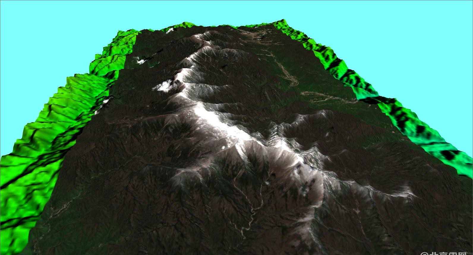 秦岭鳌山与太白山山脉三维卫星图