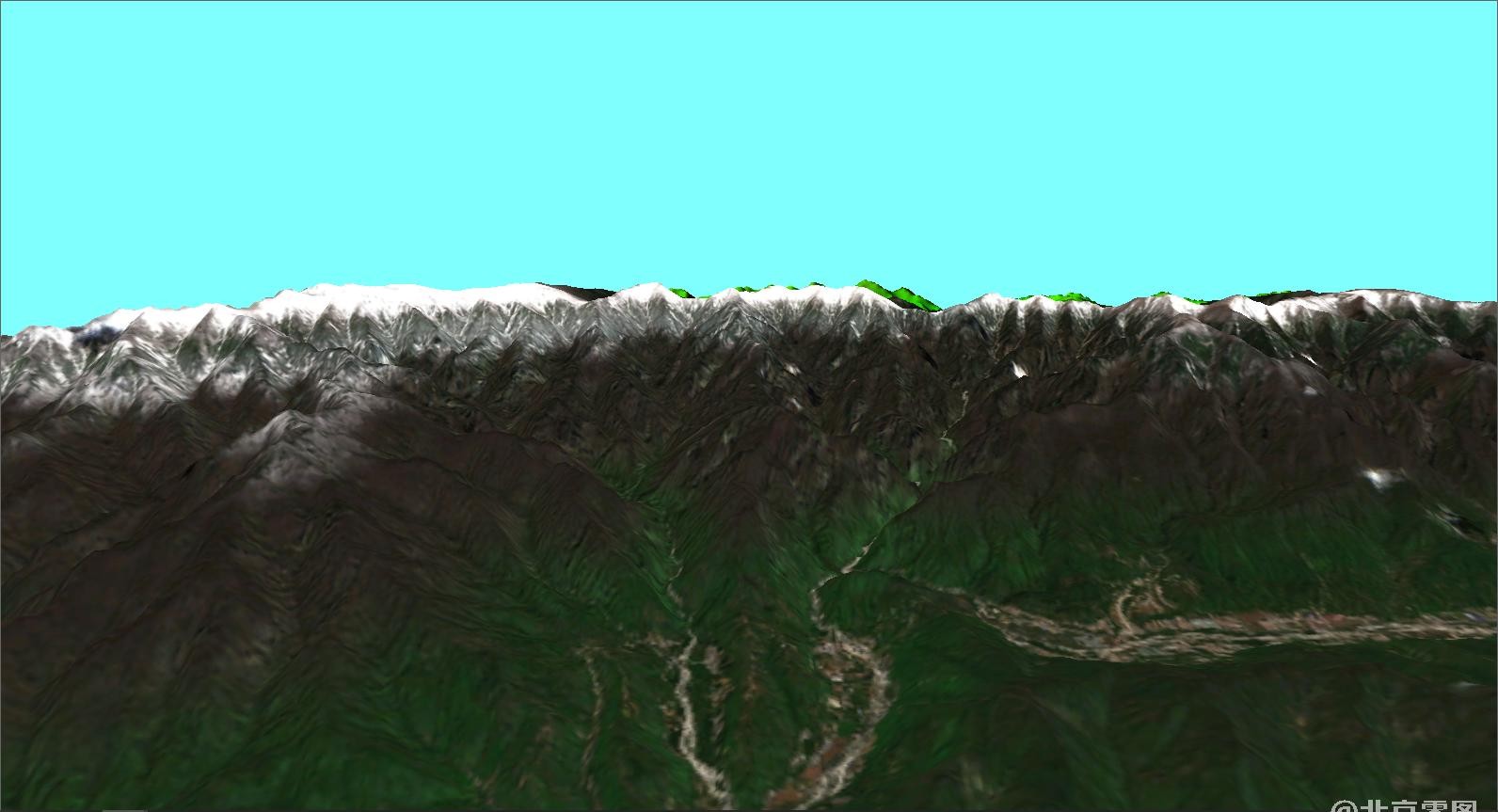 秦岭鳌山与太白山山脉三维卫星图