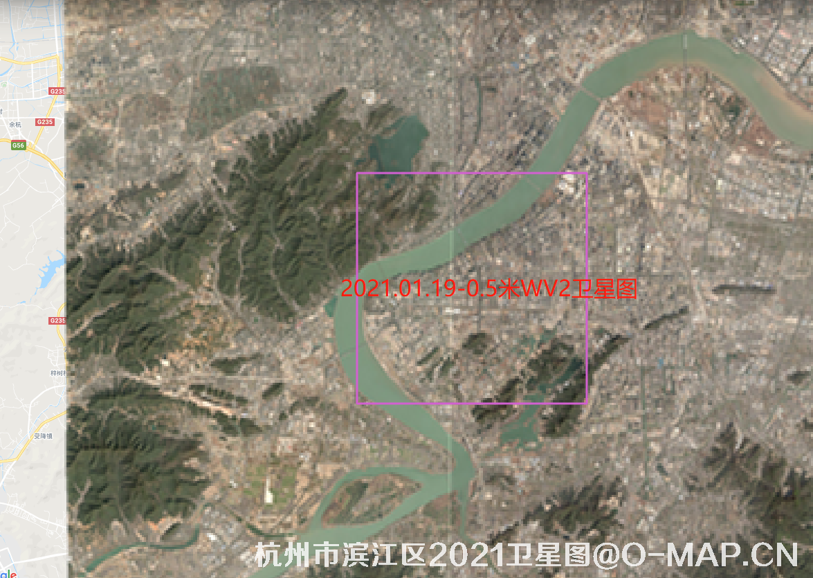 WorldView2卫星拍摄的浙江省杭州市滨江区2021年1月份0.5米卫星图