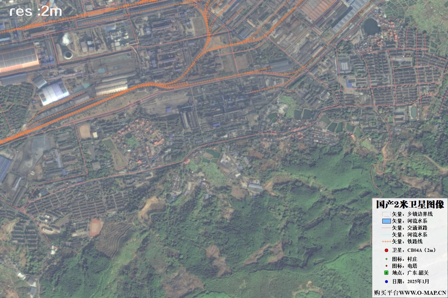 2米分辨率CB04A卫星2025年拍摄的广东省韶关市卫星图像