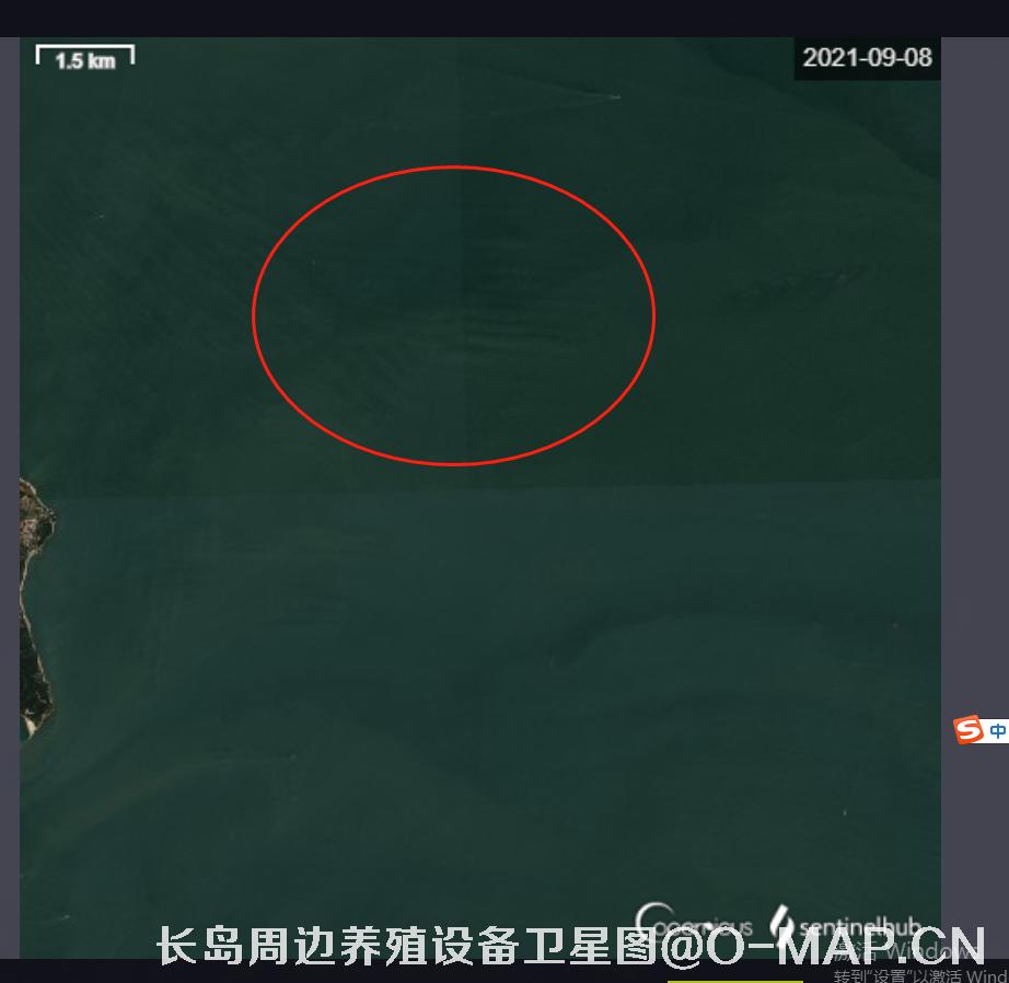 山东省烟台市长岛海域海产养殖阀架卫星影像图