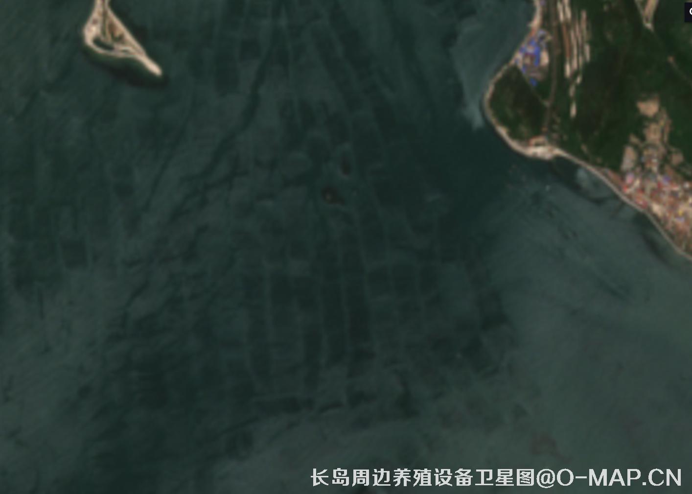 山东省烟台市长岛海域海产养殖阀架卫星影像图