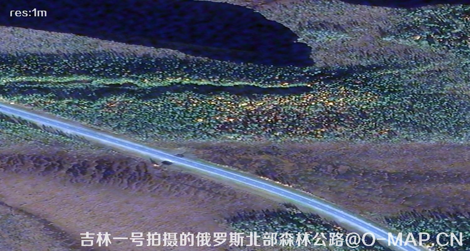 吉林一号卫星拍摄的俄罗斯北部森林公路