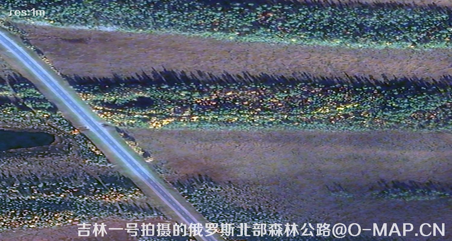 吉林一号卫星拍摄的俄罗斯北部森林公路