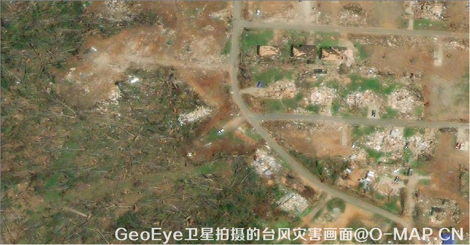 GeoEye卫星拍摄的2011年美国乔普林市龙卷风灾害画面