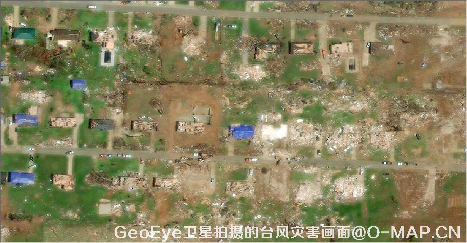 GeoEye卫星拍摄的2011年美国乔普林市龙卷风灾害画面