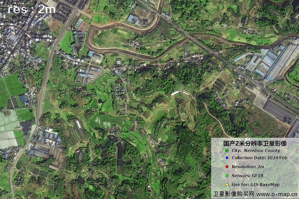 GF1B卫星2024年拍摄的四川省仁寿县影像图