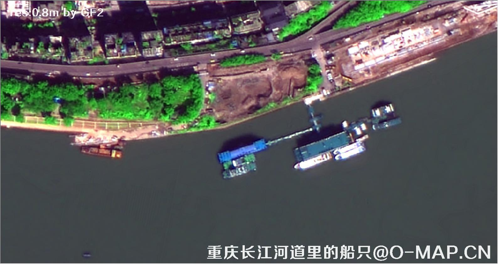 0.8米分辨率卫星拍摄的重庆市长江河道船只卫星图