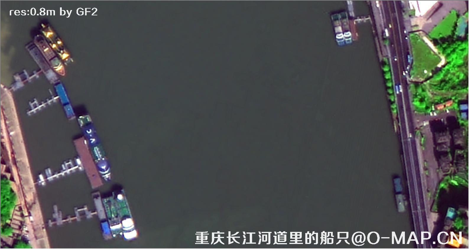 0.8米分辨率卫星拍摄的重庆市长江河道船只卫星图
