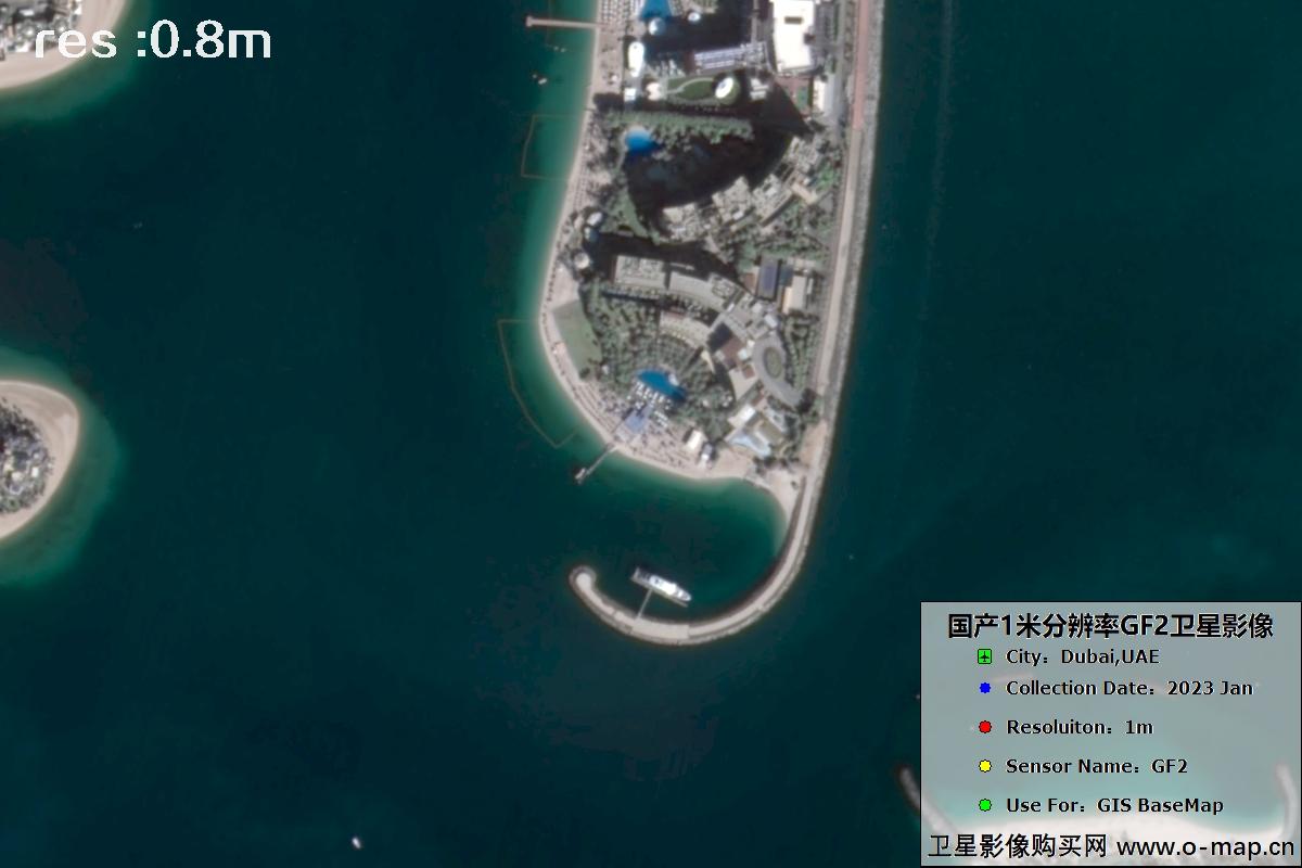 高分二号卫星2023年1月份拍摄的迪拜棕榈岛卫星图