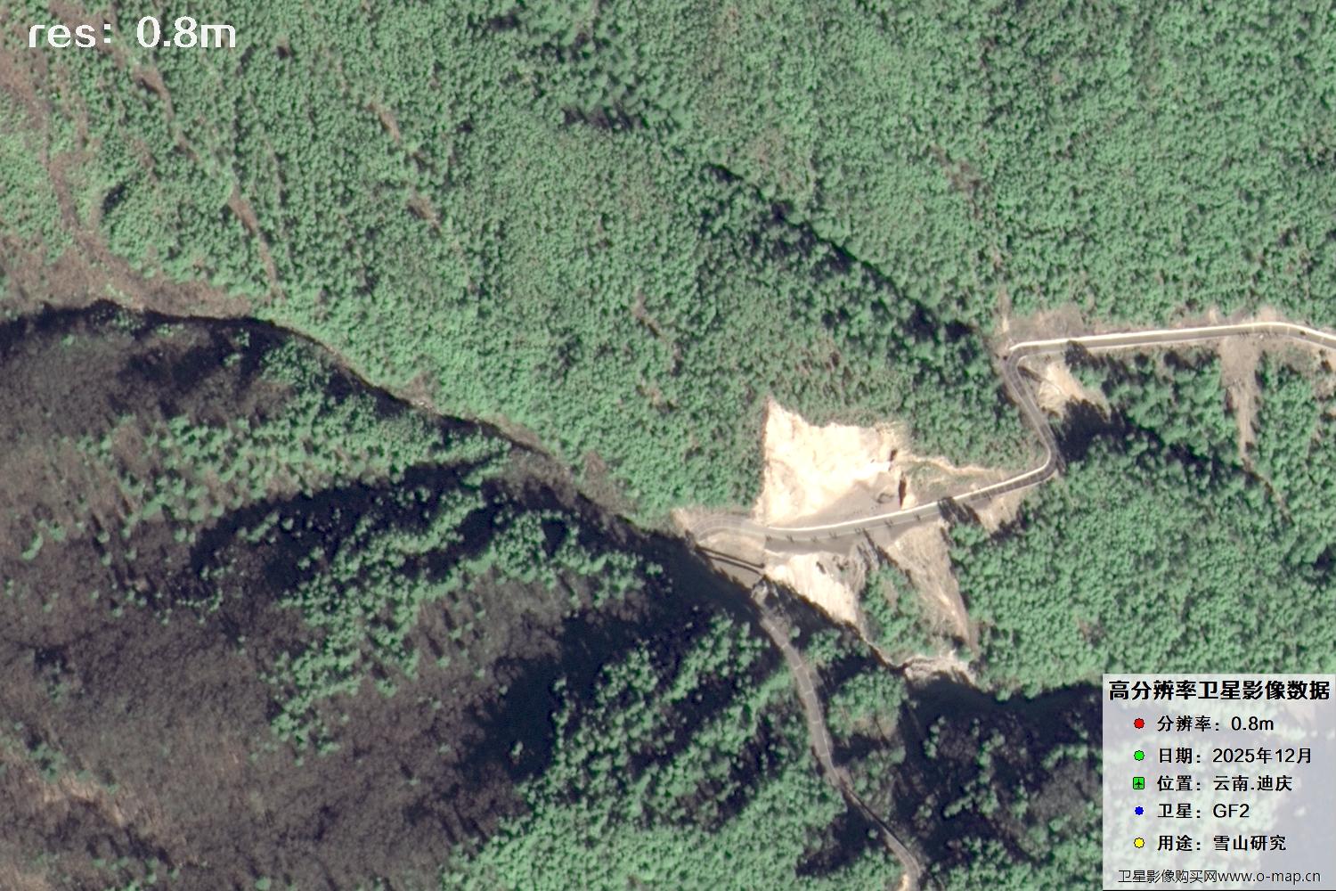 高分二号2025年拍摄的迪庆雪山里的树林