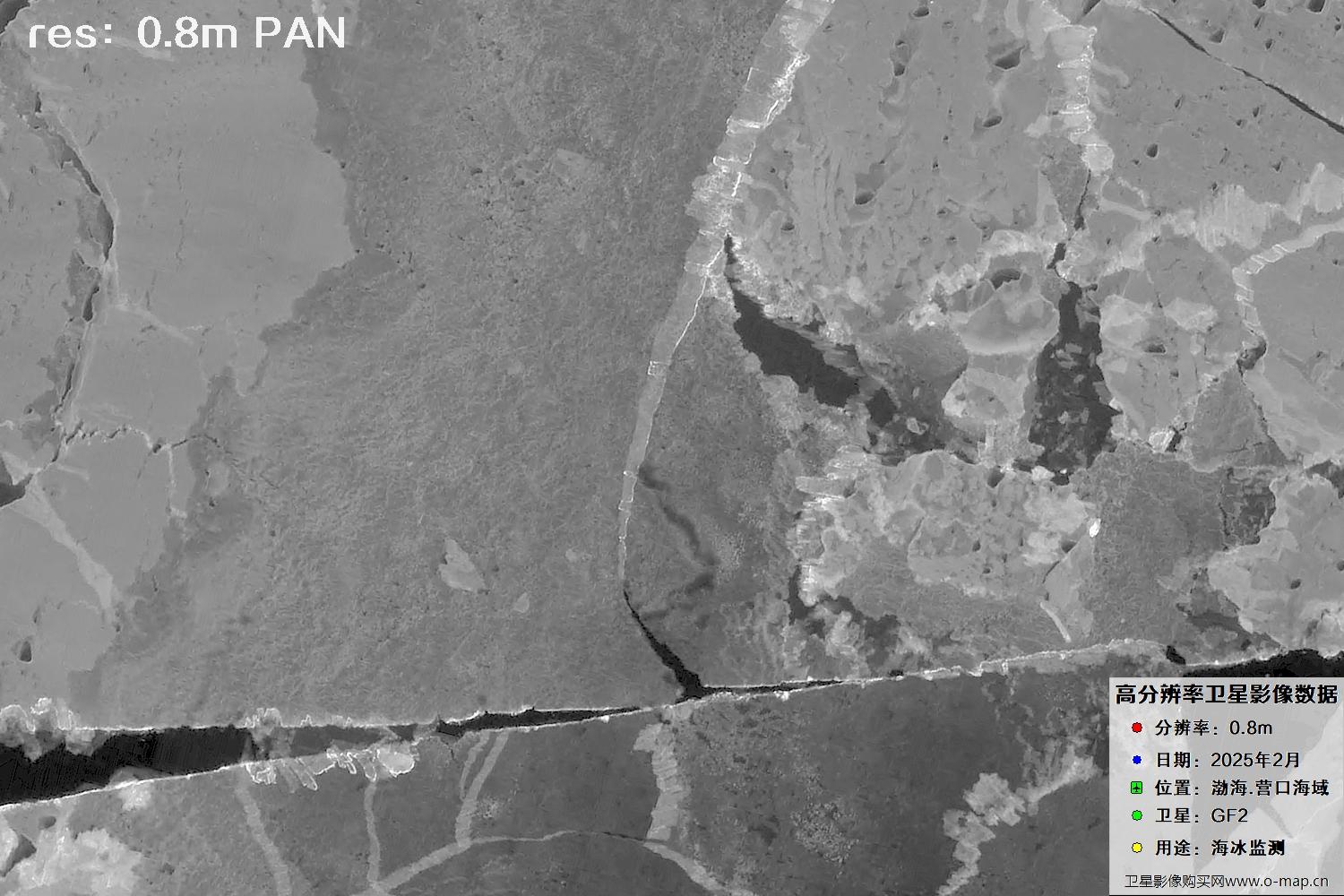高分二号卫星2025年2月份拍摄的辽宁营口渤海海冰卫星图像