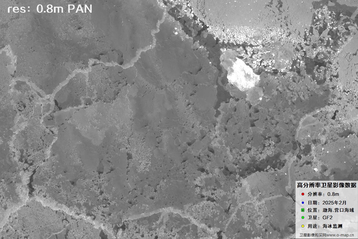 高分二号卫星2025年2月份拍摄的辽宁营口渤海海冰卫星图像