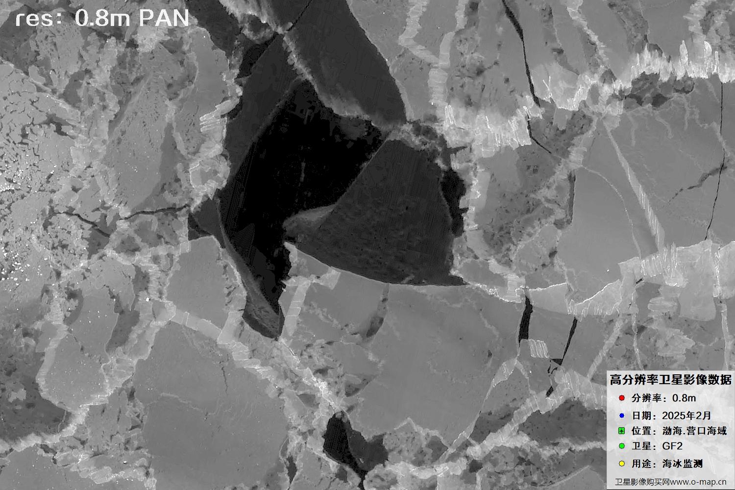 高分二号卫星2025年2月份拍摄的辽宁营口渤海海冰卫星图像